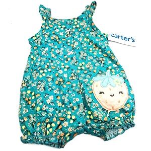 Carter's Baby Romper Size Newborn Girls NB Strawberry Snap Sleeveless Floral